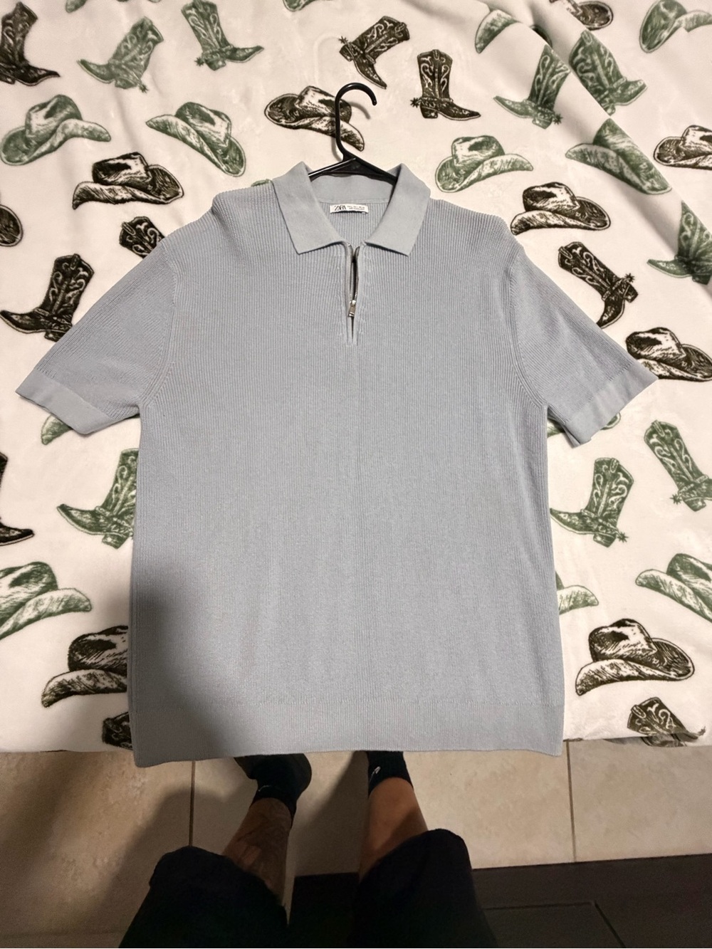 Men's Light Blue Zip Polo Zara Shirt